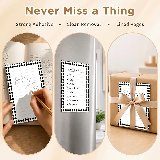 Lined Sticky Notes 4x6 in, 2 Pack Large Cute Notepads with Lines, Bright Post Memo Note Pads Big Rectangular Sticky Notes for Office Black White Plaid