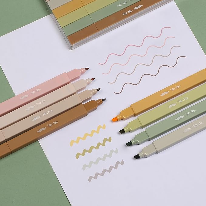 Mr. Pen- Dual Tip Aesthetic Highlighters, 8 pcs, Chisel & Fine Tip, Cute Highlighters Assorted Colors for Journaling, Highlighting, Underlining, Fast Dry, Back to School Supplies