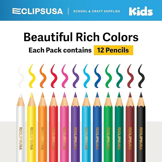 E-CLIPS USA Colored Pencils 12 Count Colored Pencils for Kids Vibrant Coloring Pencils Color Pencil Set (3 Pack)