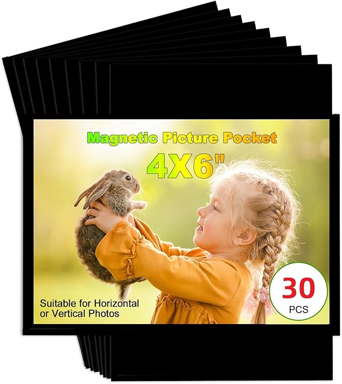 CHUNNIAO Black Magnetic Picture Frame 4X6 for Refrigerator-30 Pack,Black Photo Magnets Sleeves