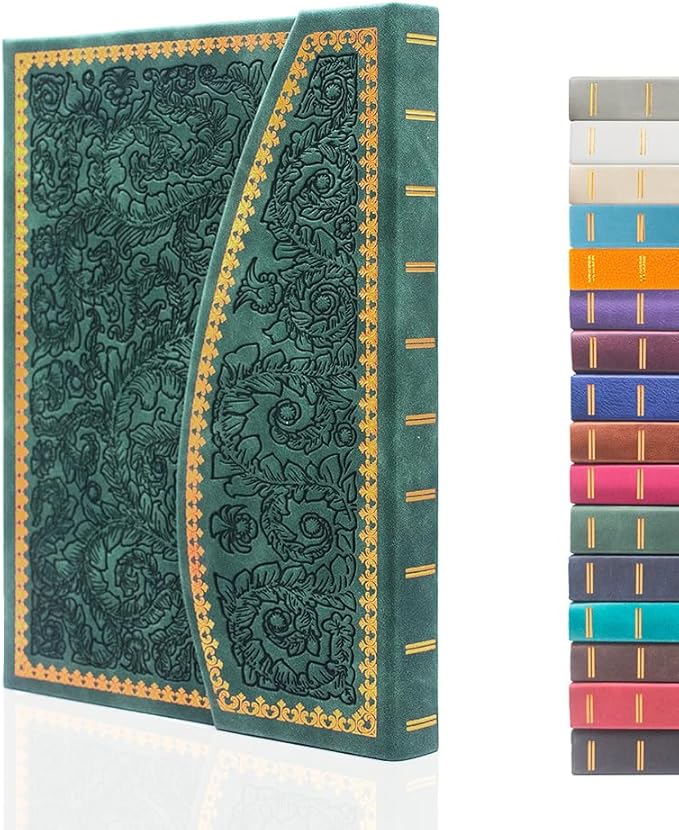 VICTORIA'S JOURNALS Magnet Journal, Carving Vintage Notebook Faux Leather Hard Cover Personal Diary Lined Pages Ribbon Bookmark, 8'' x 5.7''