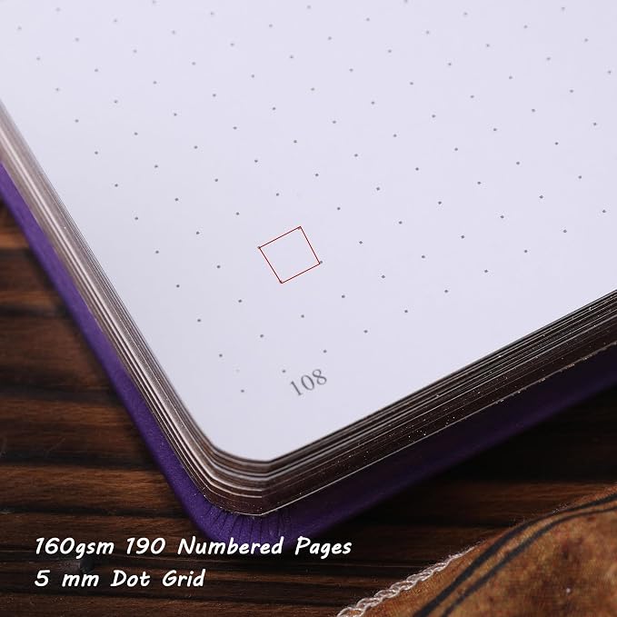 TIEFOSSI Dot Notebooks, A5 Hardcover Dot Journals for Writing Women, 160gsm Thick Paper, 190 Numbered Pages, for Planner Organization