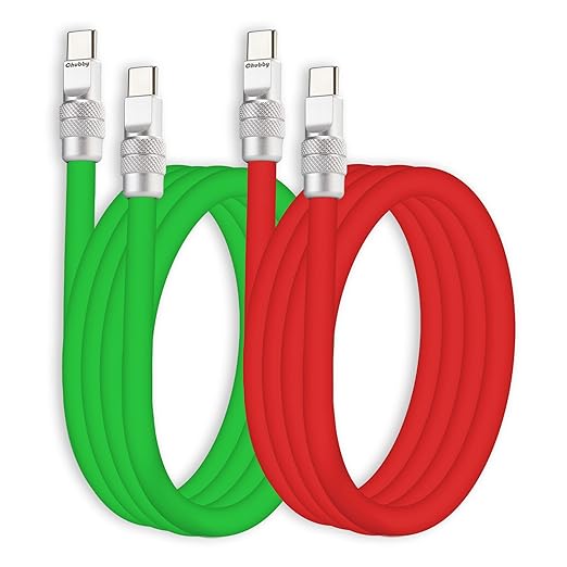 chubbycable Couple Chubby 2 Pack 240W USB C Cable Extra Thick Silicone Fast Charging Cable Compatible with iPhone 17-15 Series iPad Galaxy Series, Green+Red, Type-C to Type-C, 4.9FT