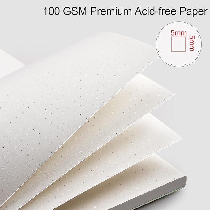 AHGXG Dotted Journal - Dot Grid Spiral Notebook A5, 160 Pages, 100 GSM Thick Paper, Waterproof Plastic Cover Journals for Journaling, Sketching, 5.7" x 8.3", Light Green