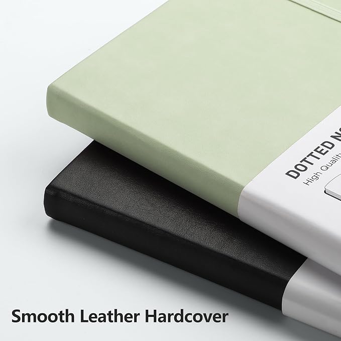 RETTACY Dotted Journal Notebook, 256 Pages, A5 Medium Size (5.7'' × 8.3''), Leather Hardcover, 120 GSM Thick Paper, for Journaling, Planning, Tracking (Light Green)