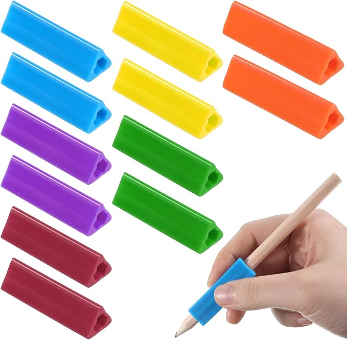 Sibba 12 Pcs Triangle Pencil Gripper, Silicone Pencil Grippers for Kids Adults Handwriting, Ergonomic Writing Aid Grip Comfortable Finger Support for Pencils Pens