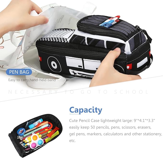 LEDAOU Cute Pencil Case for Kids Girls Boys Pencil Pouch kawaii Pen Pencil Box Bag Holder for School Students (Police Car)