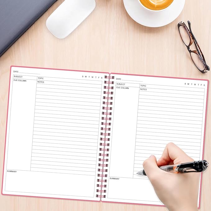 Yaridar A4 Cornell Notes Notebook - College Spiral Cornell Notebooks for Note Taking, Subject Ruled Steno Pads for Office/School/College/Home, 8.5" x 11", Pink