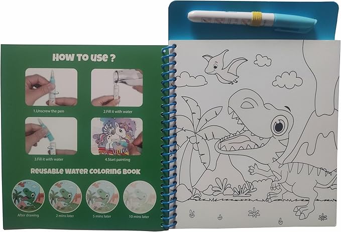 Magic Water Coloring Books for Child - Reusable Mess Free Water Reveal Art Kit with Water Pen, Travel Toys Easter Basket Stuffers for Kids Ages 3-12 Boys Girls Party Favors