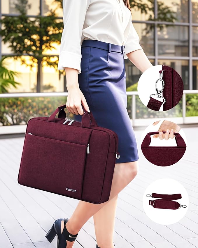 Ferkurn Laptop Bag Case for Women Men Computer Bag Compatible with HP Envy Pavilion Omen/LG Gram/MSI/Dell Inspiron XPS/Lenovo/Acer, Shoulder Strap Carrying Messenger Briefcase, Red, 15.6 16 Inch