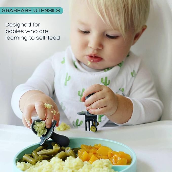 Grabease Baby Feeding Utensils Set - Travel Case for To-Go Toddler Containers - Choke-Guard for Baby Led Weaning Forks - Dishwasher Safe Toddler Spoon - Plastic, Blush, Pack of 1