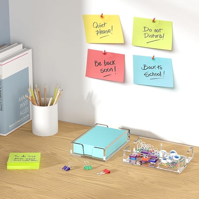 WINFFOR Acrylic Notepad Holder Dispenser - 4x6 in Sticky Note Memo Holder Self-Stick Note Pad Organizer (W/O Pads) Office Desk Accessories School Supplies, Crystal Clear