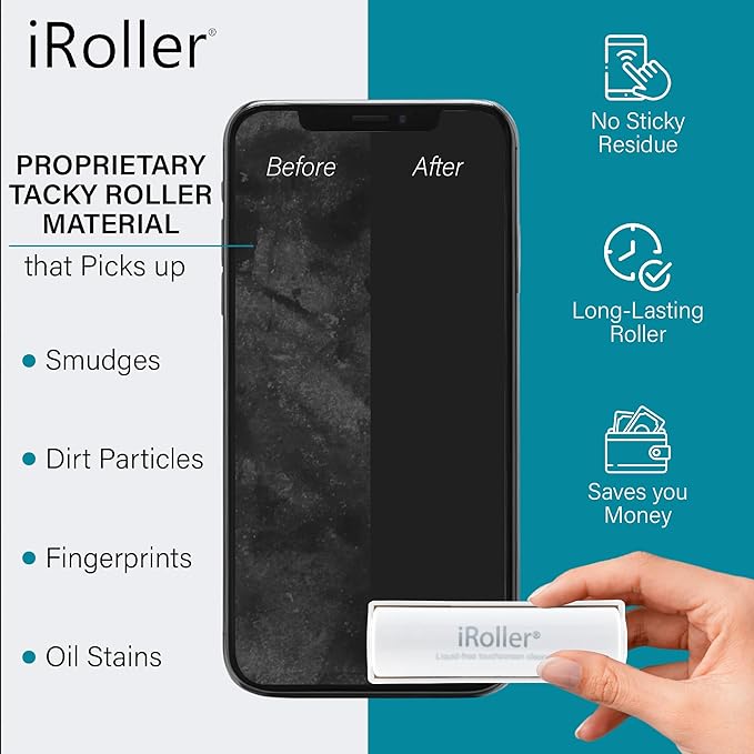 Screen Cleaner by iRoller - Pack of 24 - No Need for Spray or Wipes, Liquid Free - Reusable & Washable -Portable iPad Screen Cleaner for Touchscreen- Ideal for Phone, iPhone, MacBook, Monitor - 3.5"