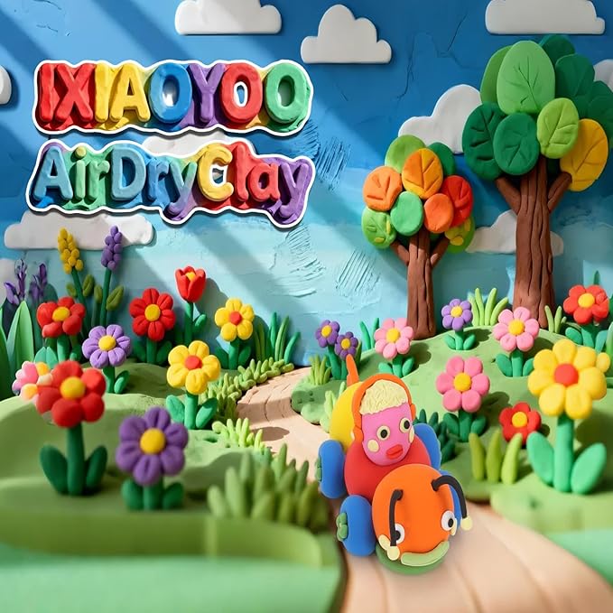 Ixiaoyoo Air Dry Clay for Kids, 60 Colors Modeling Magic Clay, Safe & Non-Toxic, DIY Model Arts & Crafts Kit with Sculpting Tools, Birthday&Christmas Toy Gift for 3-12 Years Old Boys Girls Kids