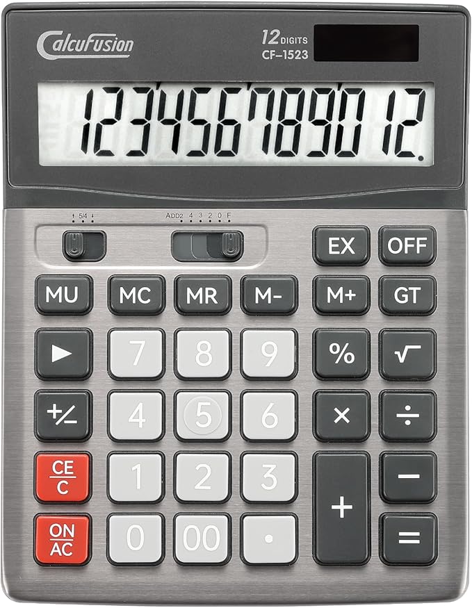 Desktop Calculator 12 Digit with Large LCD Display Big Buttons Basic Standard Function Solar Calculator with Battery Desk Calculators for Office School Home CF-1523