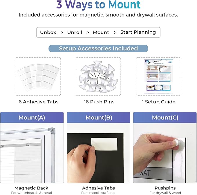 Extra Large Magnetic Dry Erase 3 Month Calendar for Wall, 46" x 63" Jumbo 90 Day Quarterly Whiteboard Calendar, Dual-Sided Magnetic Undated Planner with Big Blocks for Office & Family