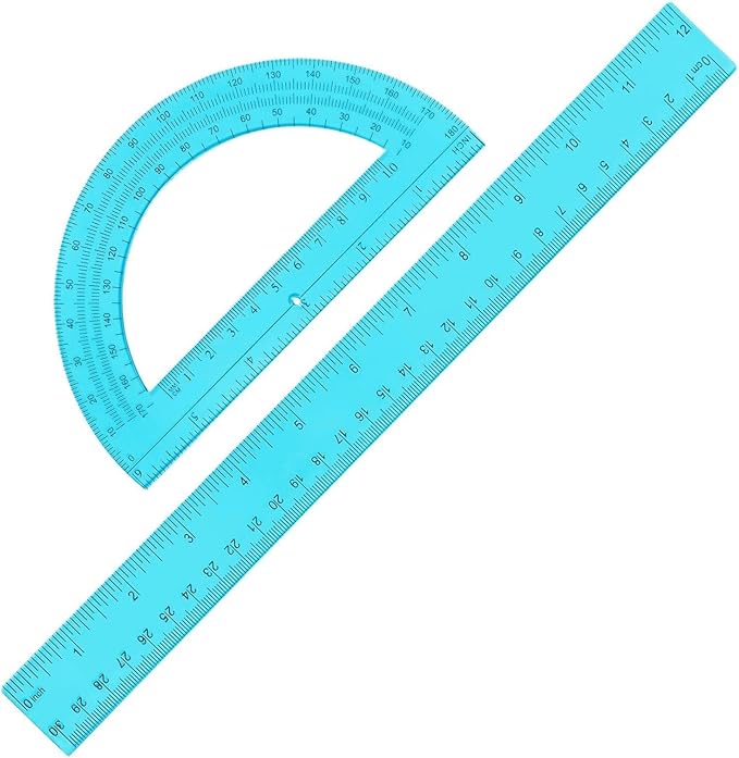 School Ruler and Protractor Set, Professional Math Teaching Stationery and Geometry Kit, Precision Measuring Tools for Home, Office, Classroom, Drafting Supplies for Students, Teachers