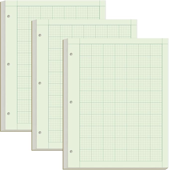 Yaridar (3-Pack) Engineering Notebooks - 150 Sheets/300 Pages Graph Paper, 5 x 5 Graph Rule on Back, 3-Hole Engineering Computation Pad, 100 Gsm Green Tint Paper, 8-1/2" x 11"
