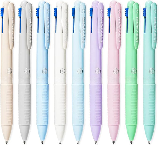 Four Candies Multicolor Pens, 4-in-1 Retractable Gel Ink Pens, 9 Count | Retractable Multi Color Pens Fast Dry, Smooth Writing for Planners and Journaling, Nurse Accessories for Work