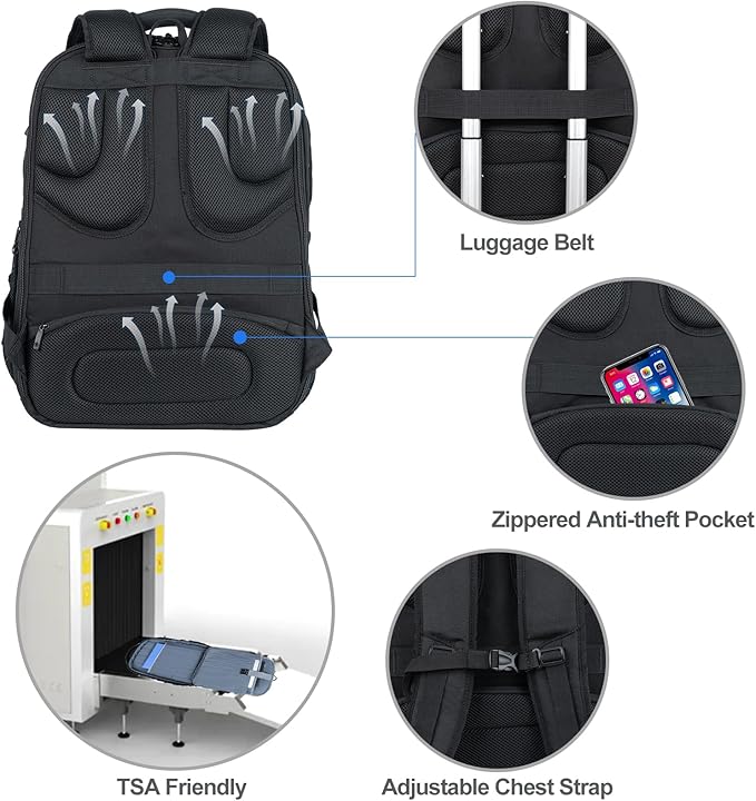 KROSER TSA Friendly Travel Laptop Backpack 18.4 inch XXXL Gaming Backpack Water-Repellent College Daypack Business Backpack with RFID Pockets & USB Port for Men/Women-Black/Grey