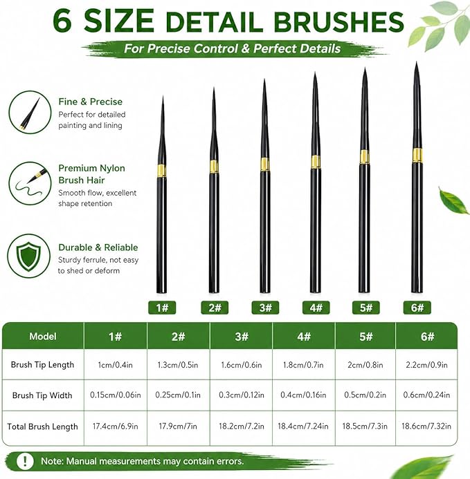6Pcs Paint by Numbers Kit for Adults Acrylic Paint Brushes Set,Professional Travel Fine Tip Detail Paintbrushes for Watercolor Gouache Oil Face Painting,Miniature,Model,Figurine,Craft