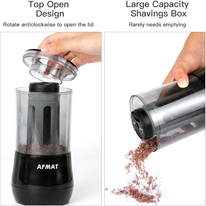AFMAT Rechargeable Long Point Pencil Sharpener for Artist, 3 Point Options, Auto Stop, 8-25mm Super Long Tip, Electric Artist Pencil Sharpener for φ6-8.5mm Charcoal/Drawing/Sketching/Colored Pencils