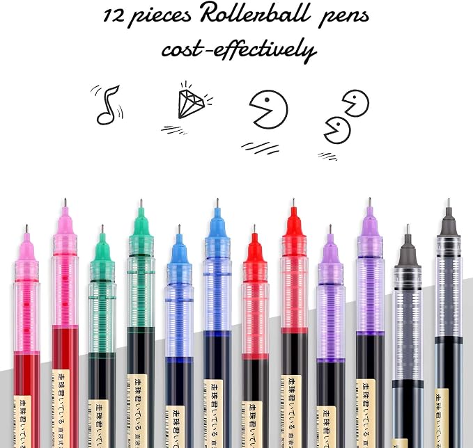 Frienda 12 Pcs Rolling Ball Pen 0.5 mm Japanese Pen,Multicolor