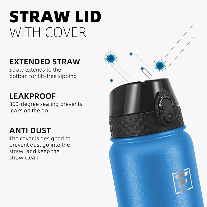 Fanhaw 20 Oz Kids Insulated Stainless Steel Water Bottle with Straw Lid, Leakproof & Anti-Dust Everyday Use Bottle for School, Women & Men, Back to School Essentials (Sky Blue)