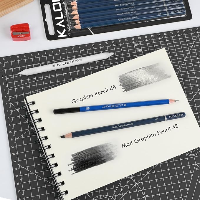 KALOUR PDAS Professional Drawing Pencils for Sketching - 6 pcs Matte Graphite Art Pencil Set (HB to 12B) for Shading, Beginners & Pro Artists