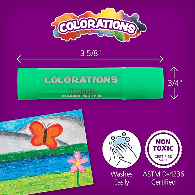 Tempera Paint Sticks, Set of 12, No Mess, Non Toxic, Quick Drying, Vibrant Colors, Kids Painting, Painting, Art, Craft, Childrens Paint Sticks, Tempera Paint Sticks for Kids, Solid