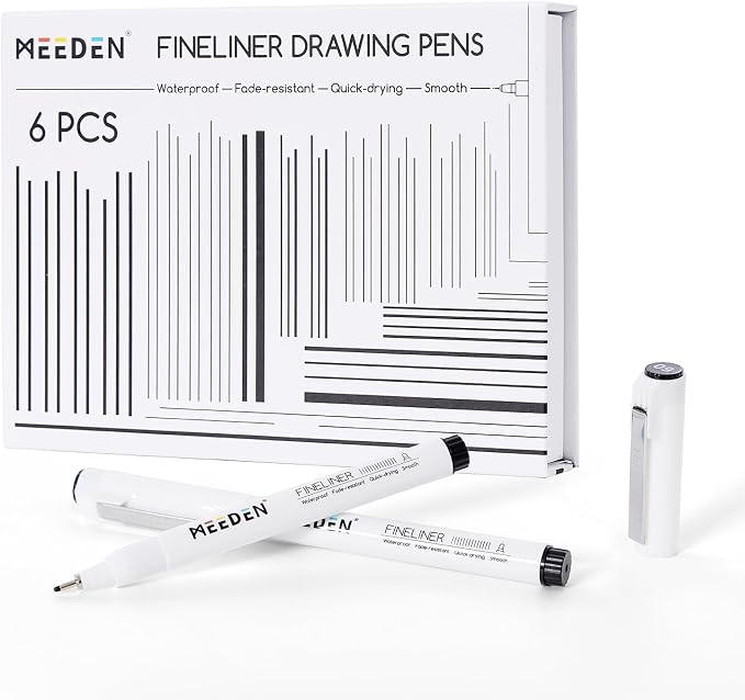 MEEDEN Micro Fineliner Drawing Pens: 0.9mm Needle Nib, 6 Pack, Black Ink