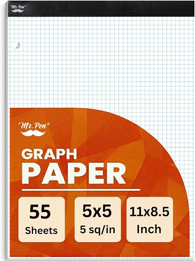 Mr. Pen Graph Paper, 5x5 (5 Squares per inch), 11"x8.5" Engineering Graph Paper Pad, 55 Sheet