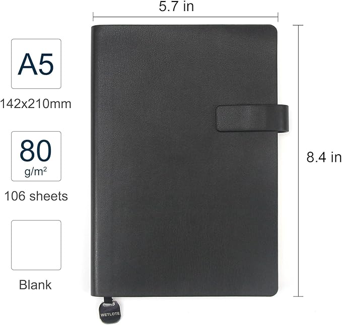 Softsided Notebook - 5.7"x 8.4" - upgraded texture, blank pages, quality paper for smooth writing, elegant hangtag detail with box, perfect for both gift and personal use(Black)