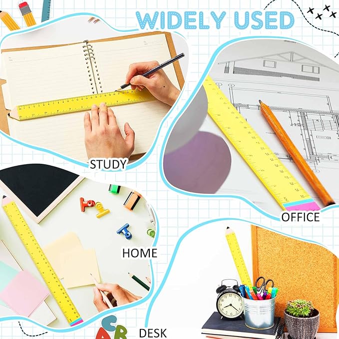 Affrolling 12 Pcs Pencil Shaped Wooden Rulers 12 Inch/30cm Measuring Standard 2 Scale Cute Pencil Rulers Gifts Bulk for Students Home Office