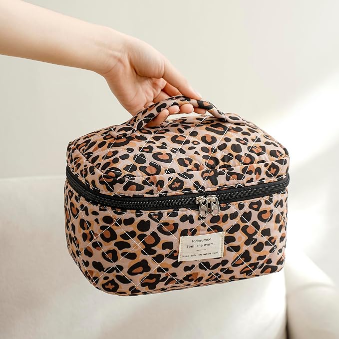 uekeboag Large Travel Quilted Makeup Bag for Women | Soft Floral Cotton Cosmetic Bag, Foldable Coquette Aesthetic Toiletry Organizer