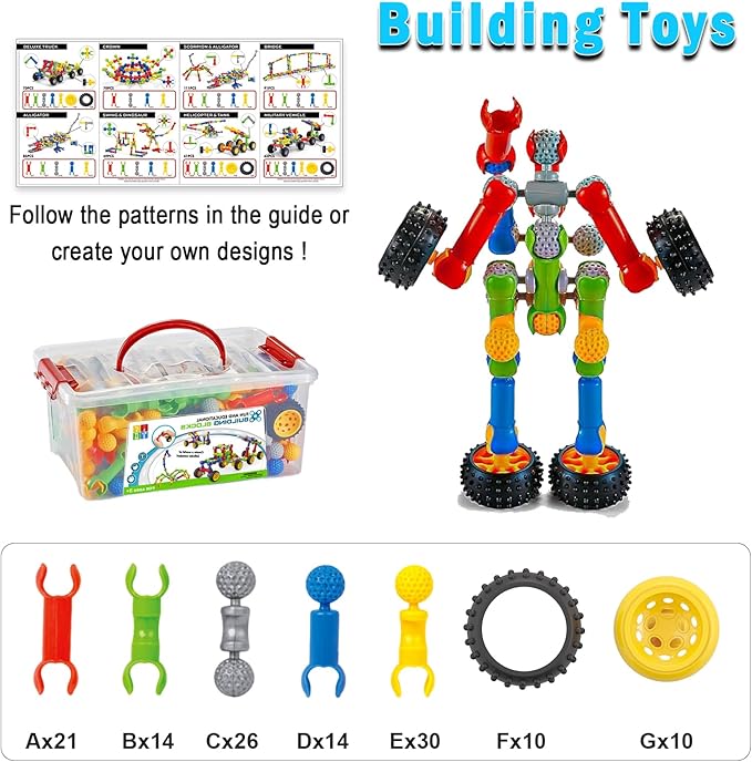 Huaker 125PCS Stem Building Toys for 3 4 5 6 7 8 Year Old Boys Girls,Kids Building Blocks Educational Creative Learning Activity with Large Storage Box,Ideal Christmas Birthday Gifts