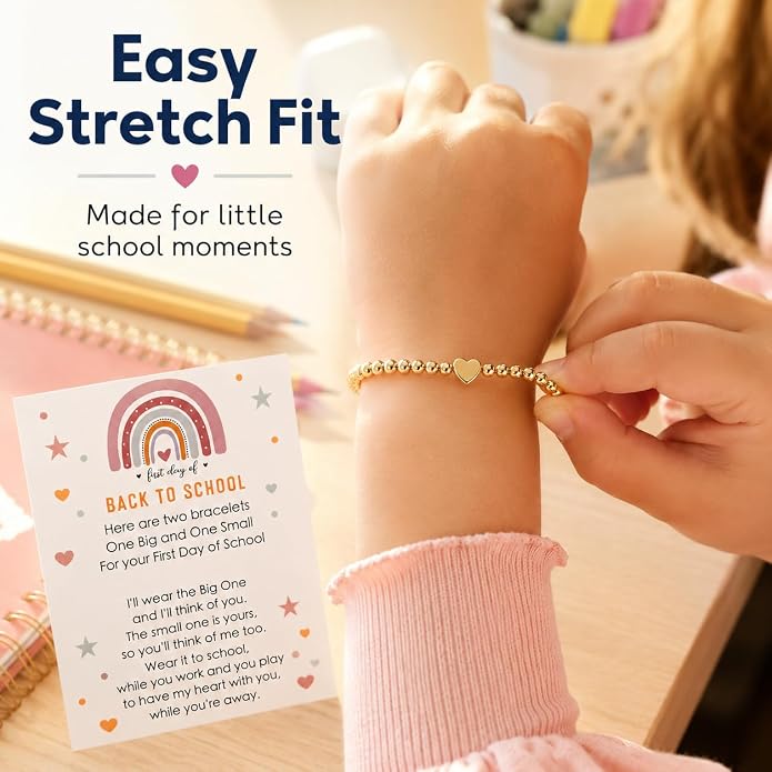Back to School Bracelets Heart Matching Mommy and Me Elastic Wish Strings Bead Bracelets First Day of School Supplies Gifts