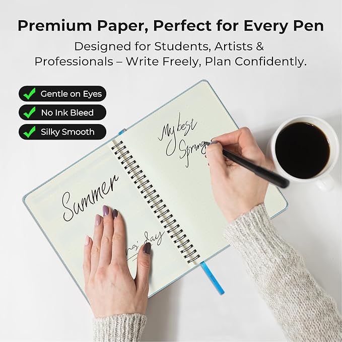 Planner 2026-2027 Daily Weekly and Monthly,11.5"x8.5",18 Months Spiral Bound Calendar Agenda with Self-adhesive Pen Holder,2026 Academic Plan with Vegan Leather Soft Cover,Dusty Blue