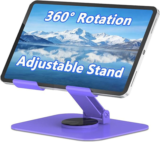 360° Rotation Tablet Stand, Ultra Stability Base Fully Folded Easy to Store and Carry Adjustable iPad Stand Compatible with 4-13" Tablet E-Reader iPad Pro/Air/Mini and More (Purple)