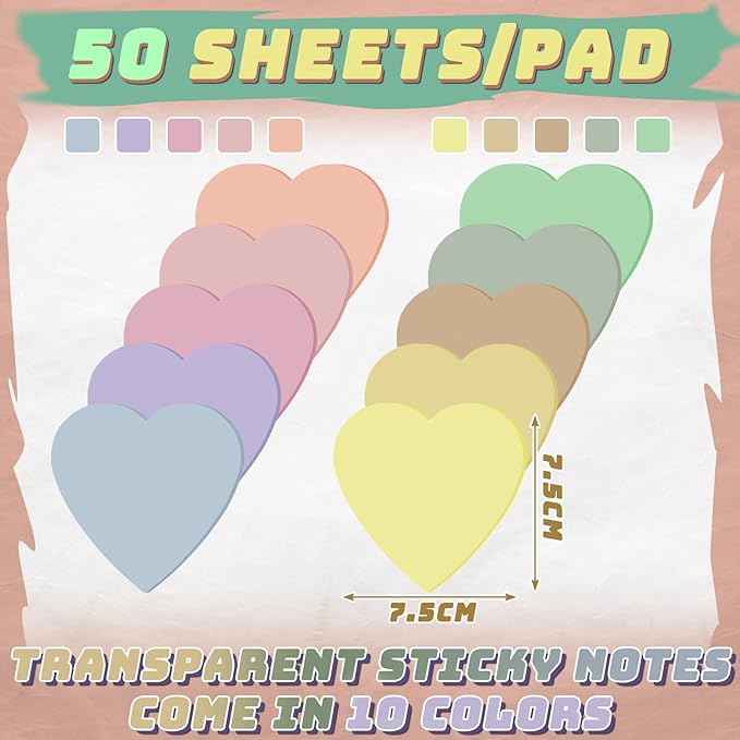 Jetec 500 Sheets Transparent Sticky Notes Bulk 3x3 Pastel See Through Sticky Notes Clear Books Annotation Tabs Self Adhesive Waterproof Translucent Memo Pad for Office Bible(Colorful,Cute)