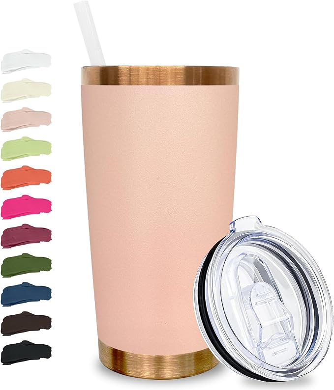 20 oz Tumbler Bulk Stainless Steel Tumblers with Lids and Straws, Double Wall Vacuum Insulated Travel Coffee Mug for Laser Engrave, Powder Coated Cups for Hot and Cold Drinks(Apricot,1 pack)