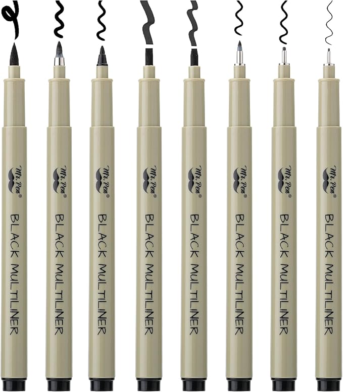 Mr. Pen- 8 Pack Multiliner Artist Pens, Black Ink, Bible Journaling, Micro & Fineliner Tips