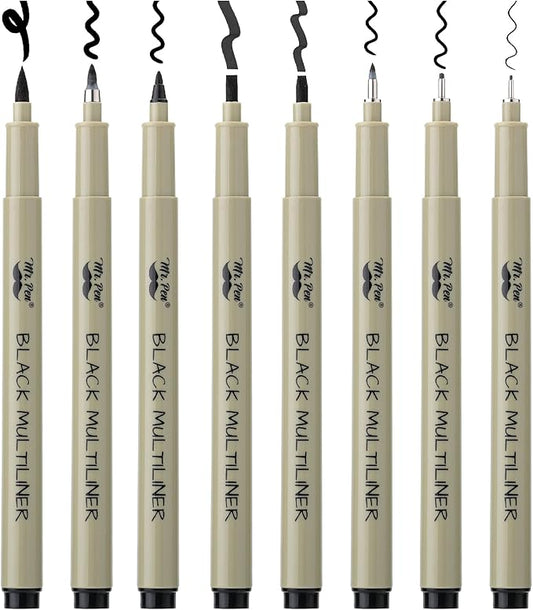 Mr. Pen- 8 Pack Multiliner Artist Pens, Black Ink, Bible Journaling, Micro & Fineliner Tips