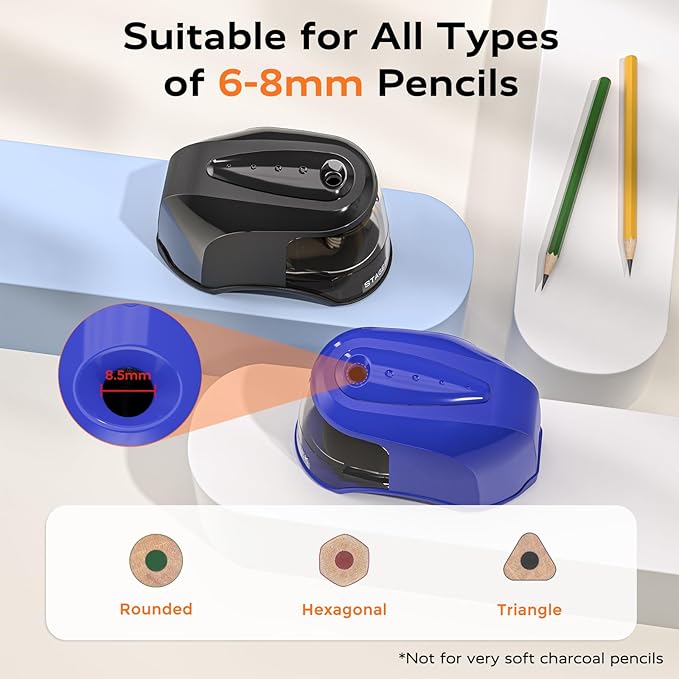 STAGEEK Electric Pencil Sharpener, Plug in or USB/Battery Operated. Works for No.2/Colored Pencils (6-8mm). Ideal for School Classroom Office Home, Blue