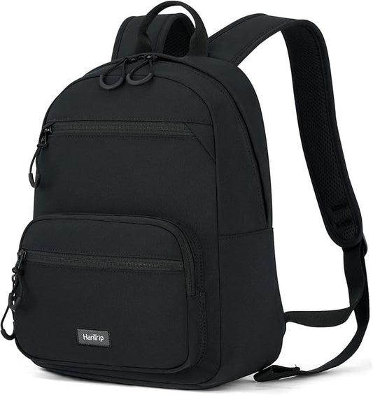 HanTrip 13 Inch Mini Small Travel Backpack Cary on For Women Men, Black | 13L Capacity, Lots of Pockets, Padded Shoulder Strap, Lightweight, Water Resistant, Bookbag for College, Commuter, Work