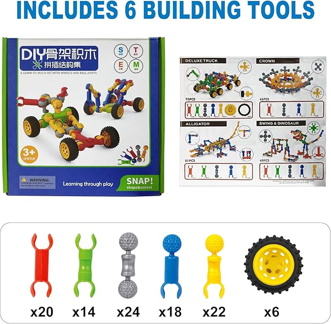 Caferria Kids Building Kit STEM Toys, 110 Pcs Educational Construction Engineering Building Blocks DIY Learning Set for Ages 3-10 Year Old Boys Girls, Best Gift for Children Creative Games Fun Play