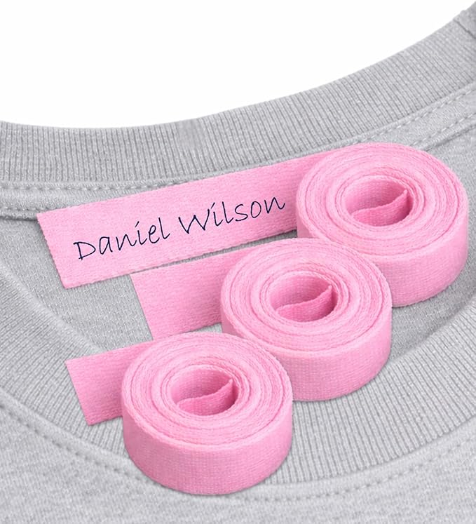 3 Iron-On Pink Fabric Tape. Writable Clothing Label Roll, 3m x 1cm. for Kids, School & Care Settings, Nursery