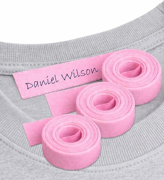 3 Iron-On Pink Fabric Tape. Writable Clothing Label Roll, 3m x 1cm. for Kids, School & Care Settings, Nursery