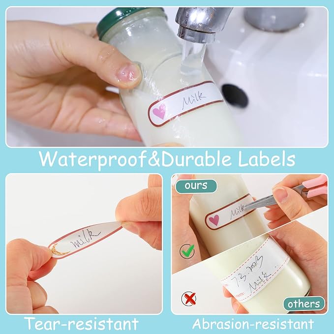 480 Pcs Baby Bottle Labels for Daycare Essentials, Waterproof Labels for Bottles, Self-Laminating School Name Tags Stickers for Kids Daycare Essentials