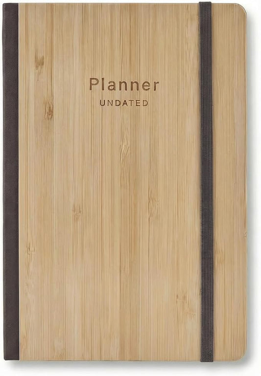 AuroPlanner Bamboo Cover Undated Portable Planner Notebook – Daily, Weekly & Monthly Organizer, Lay-Flat A5 (5.7” × 8.3”), 100 GSM Paper, 160 Pages, 4-Month Layout (Brown)